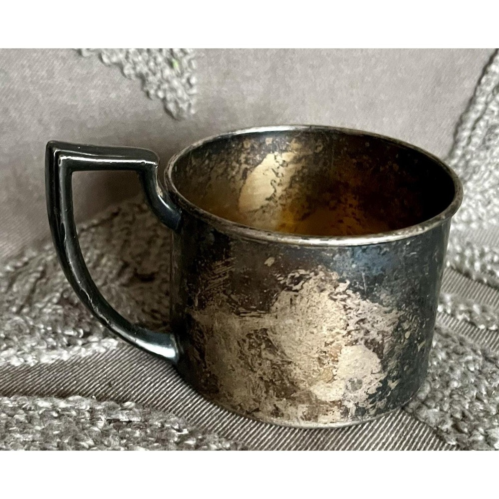 Vintage Oneida Community Ltd Silver Plated Baby Cup Small Patinated Metal Mug